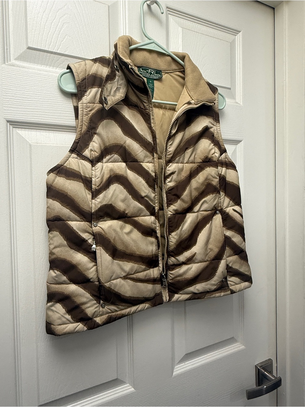 VINTAGE Polo Ralph Lauren Tan & Brown Zebra Puffer Vest